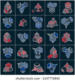 Abstract vectors, 3D simple geometric shapes set.