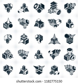 Abstract vectors, 3D simple geometric shapes set.