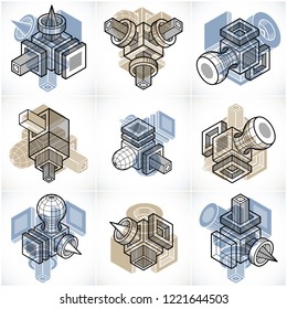 Abstract vectors, 3D simple geometric shapes set.