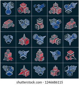 Abstract vectors, 3D simple geometric shapes set.