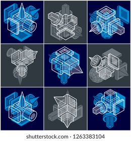 Abstract vectors, 3D simple geometric shapes set.