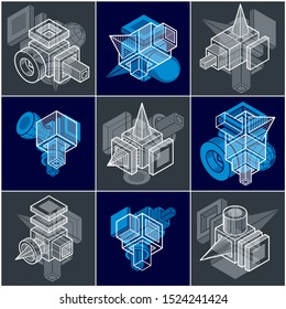 Abstract vectors, 3D simple geometric shapes set.