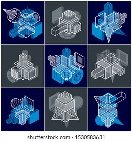 Abstract vectors, 3D simple geometric shapes set.