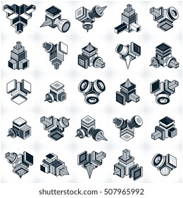 Abstract vectors, 3D simple geometric shapes set.