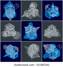 Abstract vectors, 3D simple geometric shapes set.