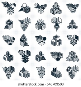 Abstract vectors, 3D simple geometric shapes set.