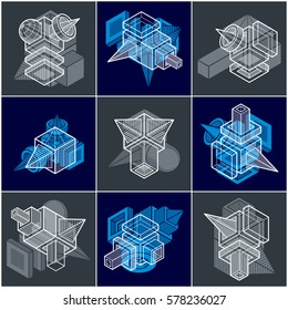 Abstract vectors, 3D simple geometric shapes set.