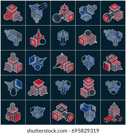 Abstract vectors, 3D simple geometric shapes set.