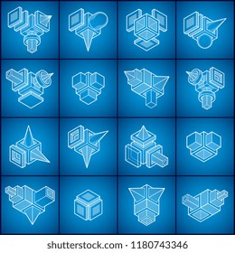 Abstract vectors set, isometric dimensional shapes collection.