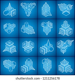 Abstract vectors set, isometric dimensional shapes collection.