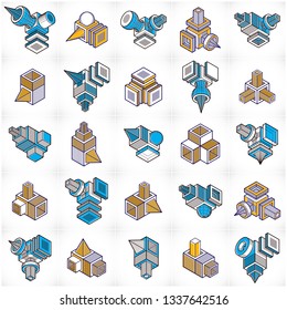 Abstract vectors set, isometric dimensional shapes collection.