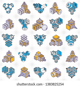 Abstract vectors set, isometric dimensional shapes collection.
