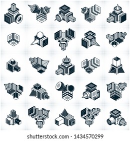 Abstract vectors set, isometric dimensional shapes collection.