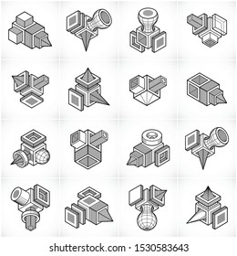 Abstract vectors set, isometric dimensional shapes collection.
