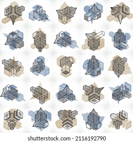 Abstract vectors set, isometric dimensional shapes collection.