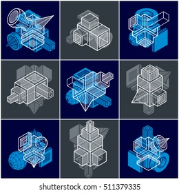 Abstract vectors set, isometric dimensional shapes collection.