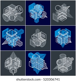 Abstract vectors set, isometric dimensional shapes collection.