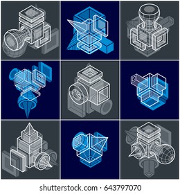Abstract vectors set, isometric dimensional shapes collection.