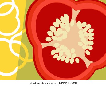 Abstract vegetable design in flat cut out style. Cross section of peppers. Vector illustration.