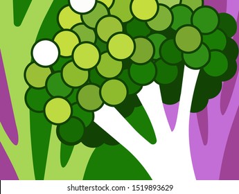 Abstract vegetable design in flat cut out style. Broccoli floret on abstract background. Vector illustration.