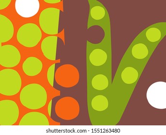 Abstract vegetable design in flat cut out style. Peas in the pod. Vector illustration.