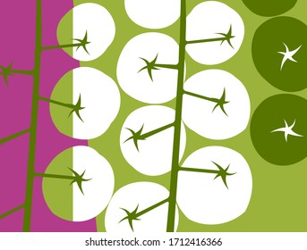 Abstract vegetable design in flat cut out style. cherry tomatoes on green. Vector illustration.