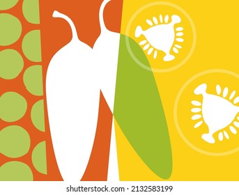 Abstract vegetable design in flat cut out style. Jalapeno pepper silhouette and cross section. Vector illustration.