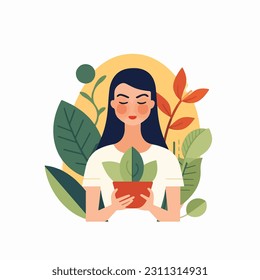Abstract vegetarian girl juggles vegetables against the background of circles with the designation of vitamins. Isolated vector illustration, flat cartoon