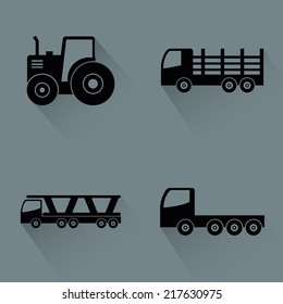 Abstract vehicles silhouettes on a gray background