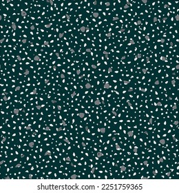 Abstract Venetian Pattern. Terrazzo White Vector Material. Vector Seamless Italian Design. Gray Marble Glass Background. Mosaic Wall Granite Texture. Floor Concrete Irregular Art. Green Terrazzo Print
