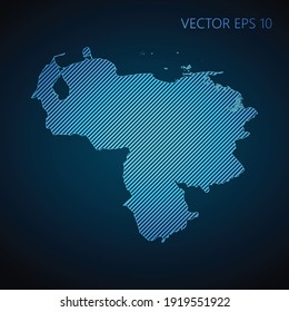 Abstrakte venezolanische Kartenvorlage aus blauen diagonalen Linien auf dunklem Hintergrund. Vektorgrafik EPS10.