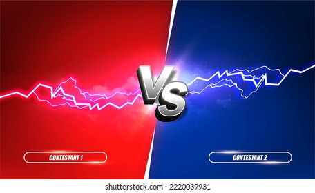 Abstract versus red and blue background with Electric Lightning. Concept of Battle, Confrontation or Fight. vector illustration