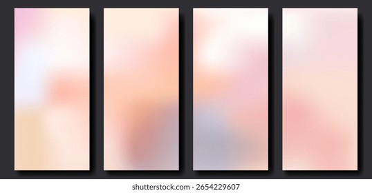 Fundo vertical abstrato com manchas multicoloridas de luz borrada. Pastel cor de gradiente rosa pêssego, delicado design feminino idílico. Modelo de vetor vazio para reverter banner ou capa de matérias.