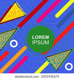 Abstract vertical background card with various geometric shapes ornaments. Vertical wallpaper with geometric memphis style.