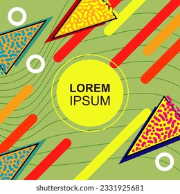 Abstract vertical background card with various geometric shapes ornaments. Vertical wallpaper with geometric memphis style.