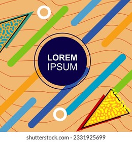 Abstract vertical background card with various geometric shapes ornaments. Vertical wallpaper with geometric memphis style.