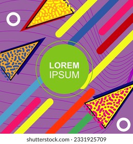 Abstract vertical background card with various geometric shapes ornaments. Vertical wallpaper with geometric memphis style.