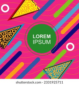 Tarjeta de fondo vertical abstracta con varios ornamentos de formas geométricas. Papel de pared vertical con estilo de memphis geométricos.