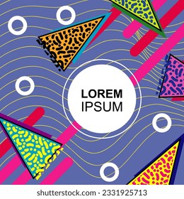 Abstract vertical background card with various geometric shapes ornaments. Vertical wallpaper with geometric memphis style.
