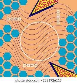 Abstract vertical background card with various geometric shapes ornaments. Vertical wallpaper with geometric memphis style.