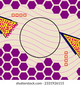 Abstract vertical background card with various geometric shapes ornaments. Vertical wallpaper with geometric memphis style.