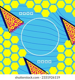 Abstract vertical background card with various geometric shapes ornaments. Vertical wallpaper with geometric memphis style.
