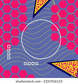 Abstract vertical background card with various geometric shapes ornaments. Vertical wallpaper with geometric memphis style.
