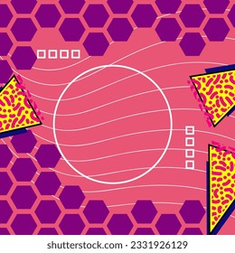 Tarjeta de fondo vertical abstracta con varios ornamentos de formas geométricas. Papel de pared vertical con estilo de memphis geométricos.