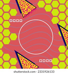Abstract vertical background card with various geometric shapes ornaments. Vertical wallpaper with geometric memphis style.
