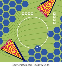 Abstract vertical background card with various geometric shapes ornaments. Vertical wallpaper with geometric memphis style.