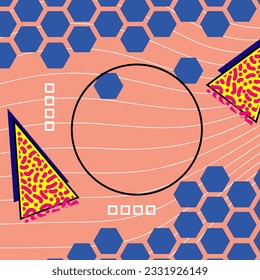 Abstract vertical background card with various geometric shapes ornaments. Vertical wallpaper with geometric memphis style.