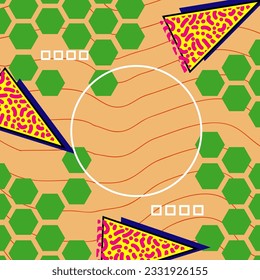 Abstract vertical background card with various geometric shapes ornaments. Vertical wallpaper with geometric memphis style.