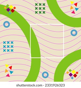 Tarjeta de fondo vertical abstracta con varios ornamentos de formas geométricas. Papel de pared vertical con estilo de memphis geométricos.