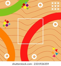 Abstract vertical background card with various geometric shapes ornaments. Vertical wallpaper with geometric memphis style.